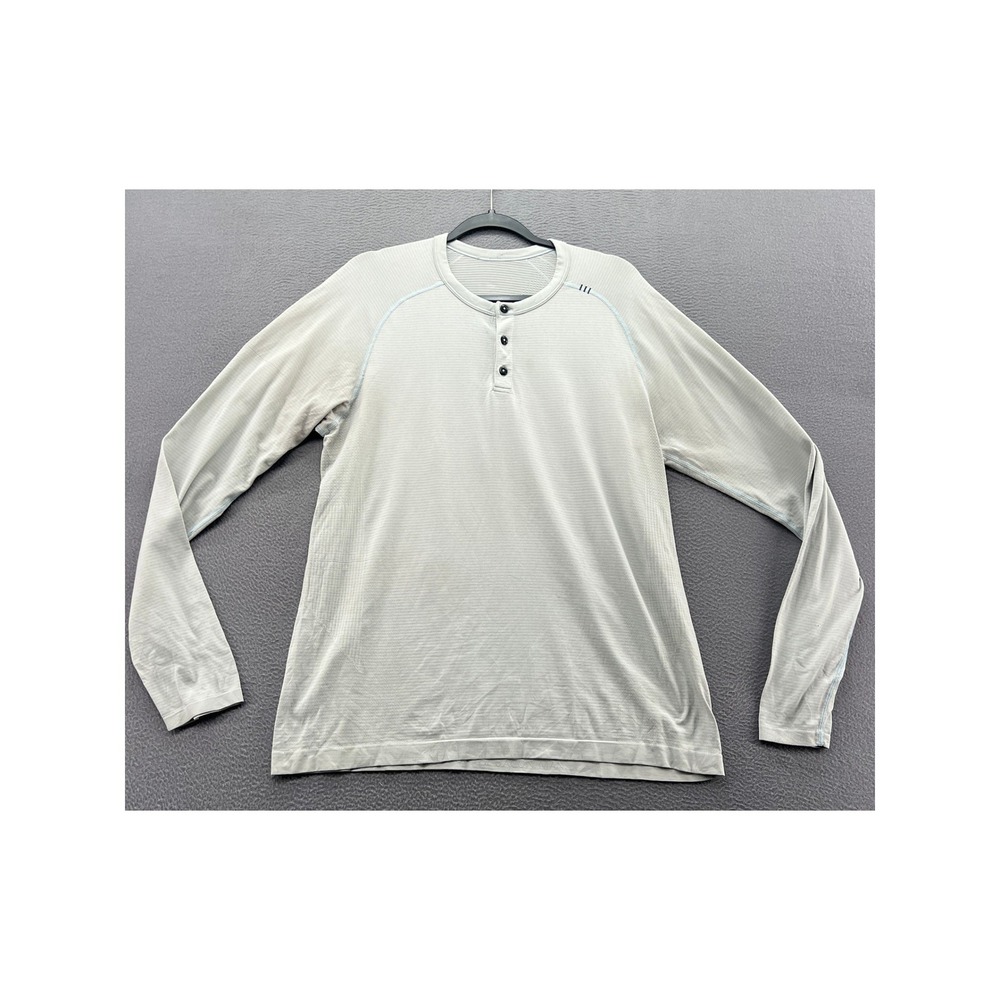 Lululemon Metal Vent Tech Henley Mens Long Sleeve Shirt Grey Sage Green L/XL